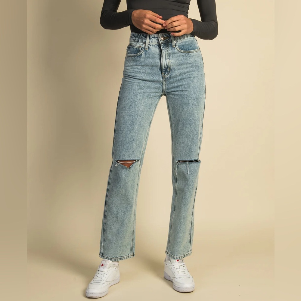 Princess Polly Light Blue Straight Leg Denim Jeans